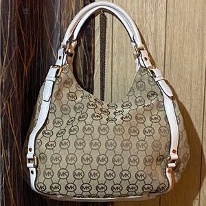 Michael Kors Tan MK Logo Hobo with White Trim